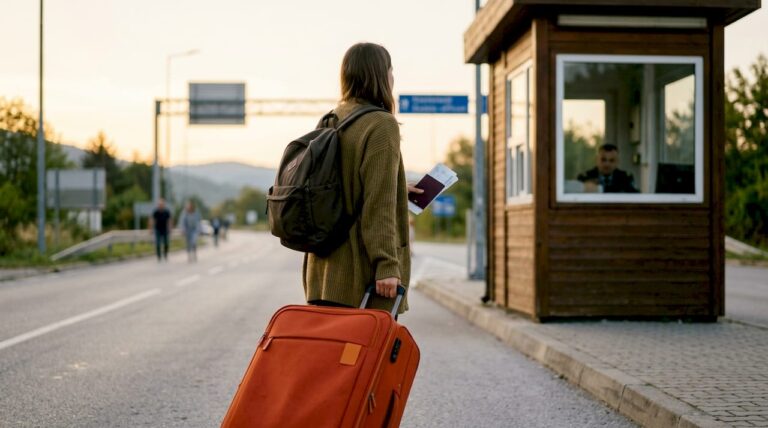 Traveler at international land border crossing