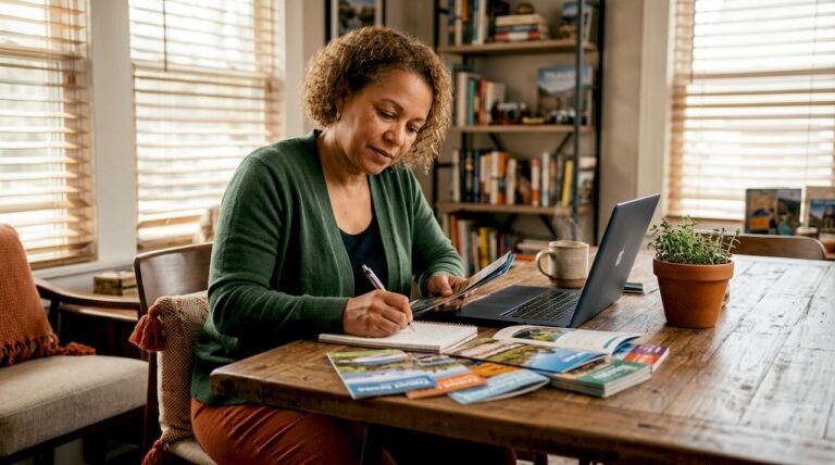 Woman planning private sightseeing tours at home