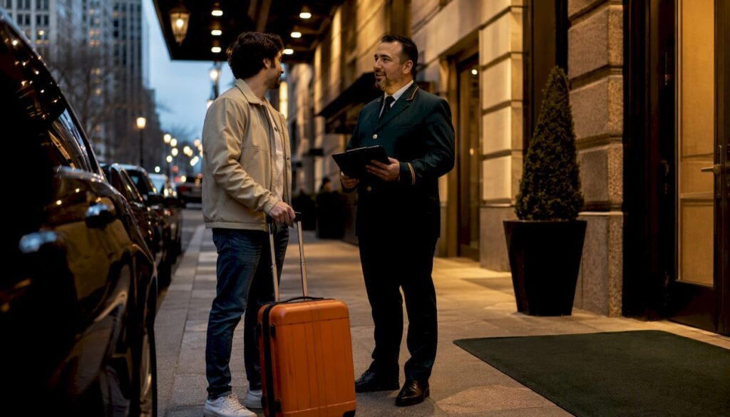 Traveler meeting English-speaking driver at airport