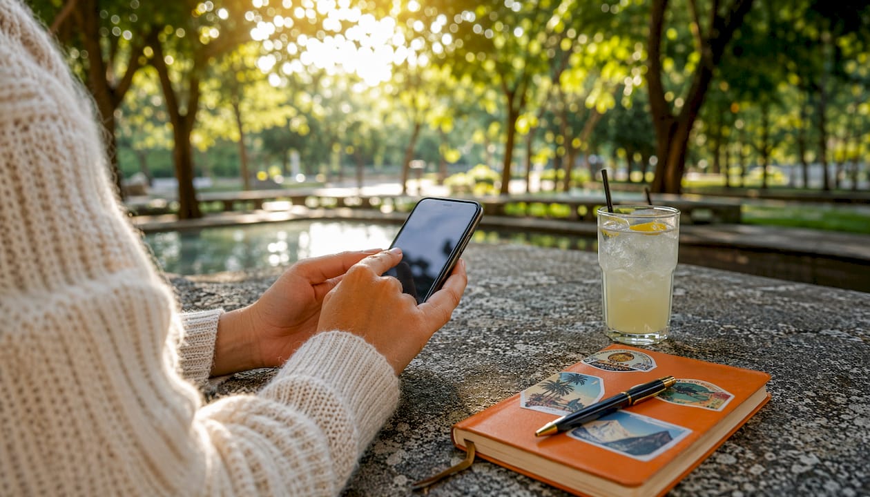 Hands booking English-speaking driver via smartphone app