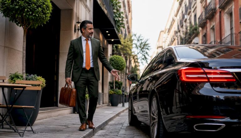 Man boarding private transfer vehicle at home