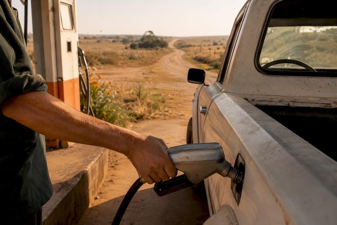 Car refueling at rural highway station