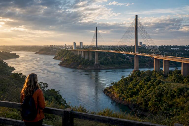 Puente de la Amistad over converging rivers